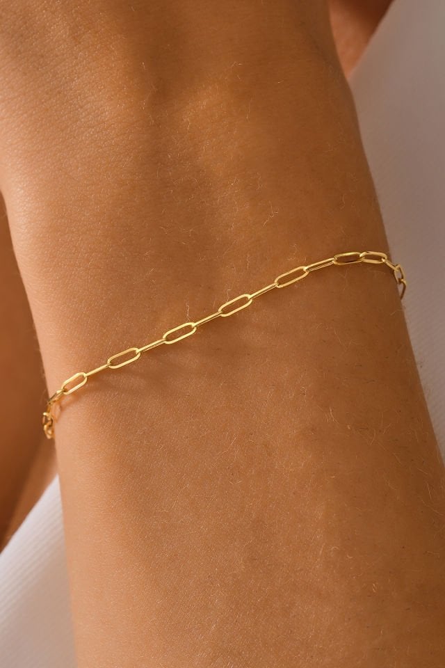 MOOM MÜCEVHERAT 14 Ayar Altın İnce Ataç Bileklik (16cm,17cm,18cm,19cm,20cm,21cm)