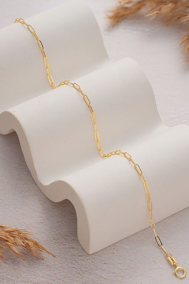 MOOM MÜCEVHERAT 14 Ayar Altın İnce Ataç Bileklik (16cm,17cm,18cm,19cm,20cm,21cm)