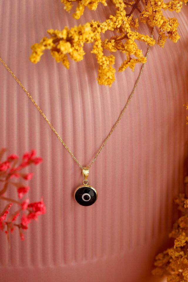 Kadın 14 Ayar Altın Siyah Gece Nazar Göz Kolye