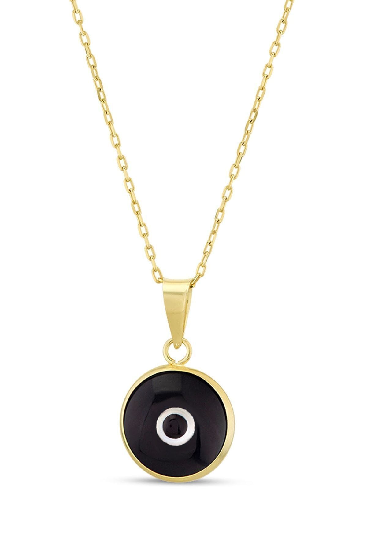 Kadın 14 Ayar Altın Siyah Gece Nazar Göz Kolye
