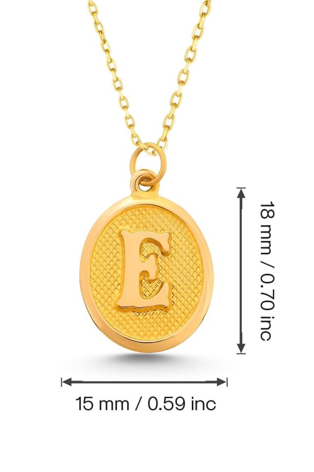 Moom Mücevherat Kadın 14 Ayar Altın Harf Kolye Nostaljik Oval A & Z Harf Altın Kolye Zincirli 42 Cm E