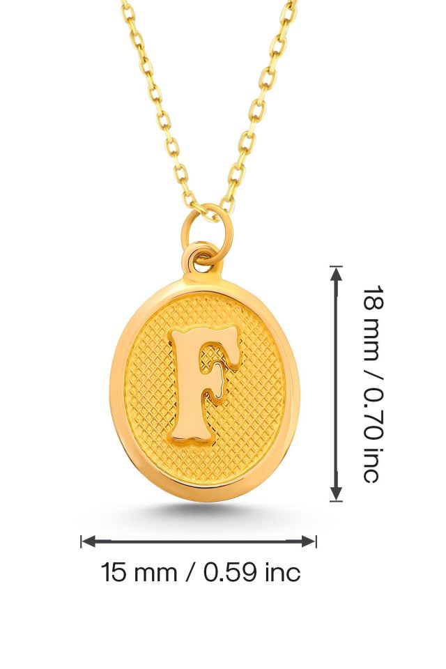 Moom Mücevherat Kadın 14 Ayar Altın Harf Kolye Nostaljik Oval A & Z Harf Altın Kolye Zincirli 42 Cm F
