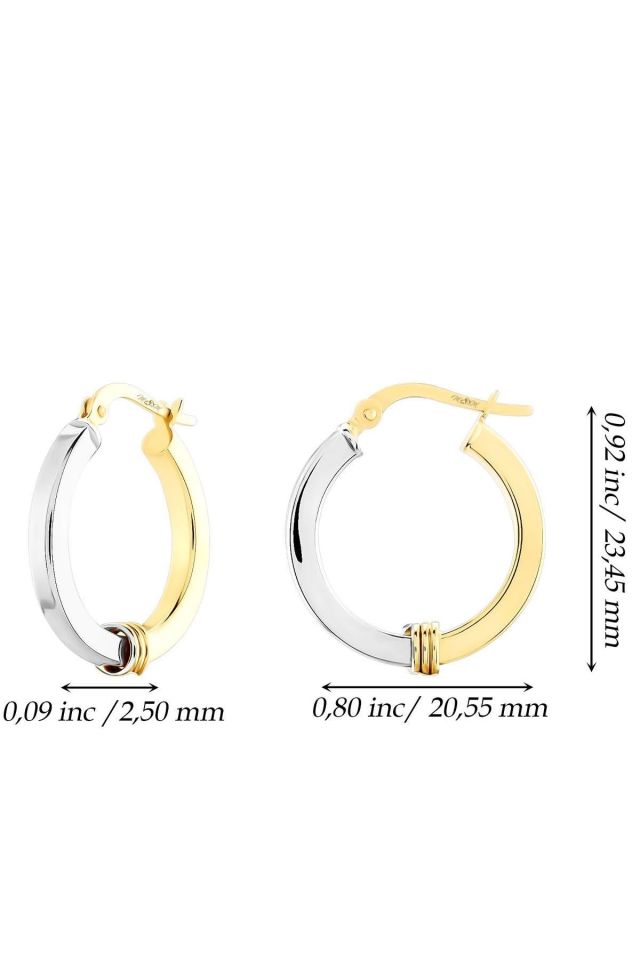 Moom Mücevherat Kadın 14 Ayar Altın 2 Renk Sarı Beyaz Halka Küpe