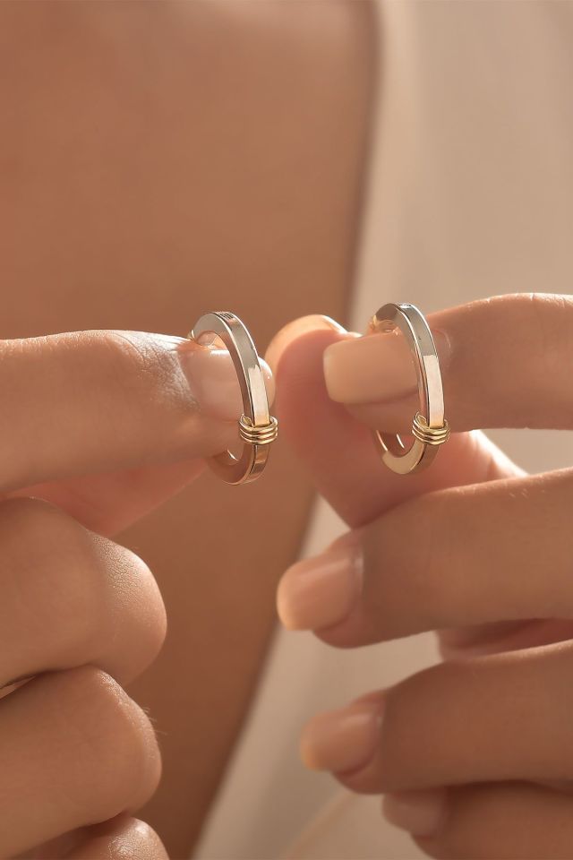 Moom Mücevherat Kadın 14 Ayar Altın 2 Renk Sarı Beyaz Halka Küpe