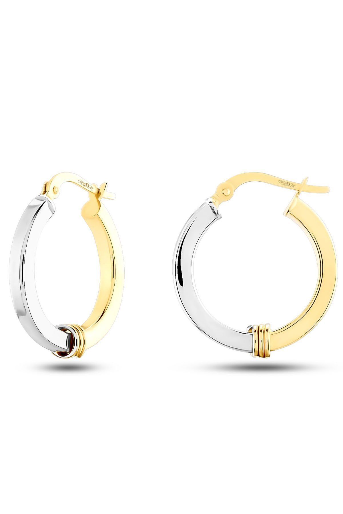 Moom Mücevherat Kadın 14 Ayar Altın 2 Renk Sarı Beyaz Halka Küpe