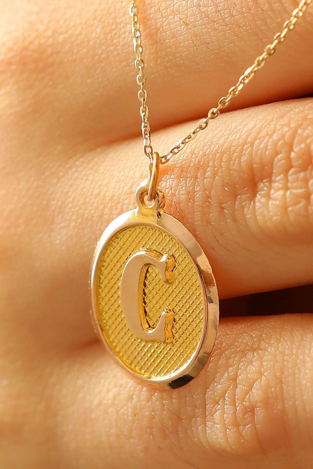 Moom Mücevherat Kadın 14 Ayar Altın Harf Kolye Nostaljik Oval A & Z Harf Altın Kolye Zincirli 42 Cm C