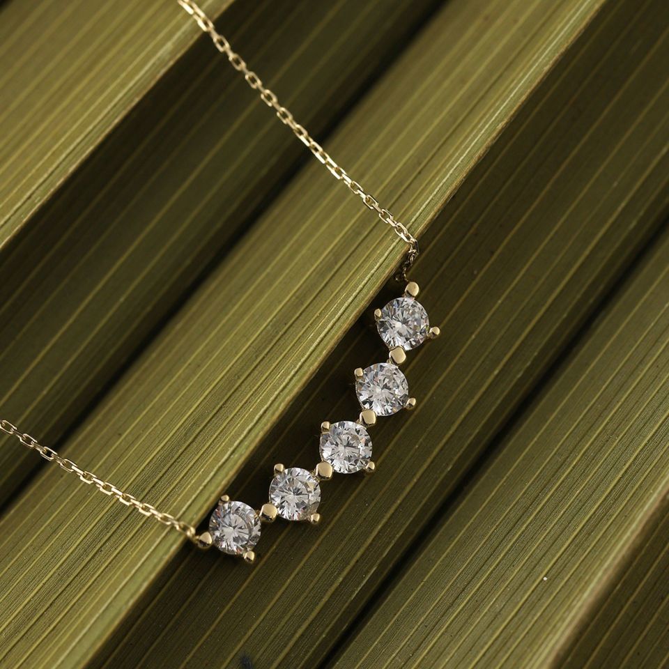 Moom Mücevherat Kadın 14 Ayar Altın Beş Taş Kolye ''45 cm''