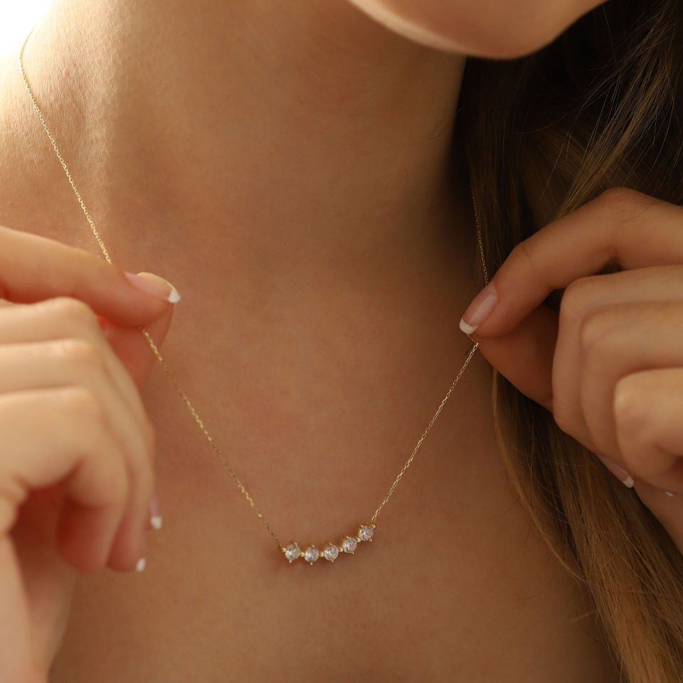 Moom Mücevherat Kadın 14 Ayar Altın Beş Taş Kolye ''45 cm''