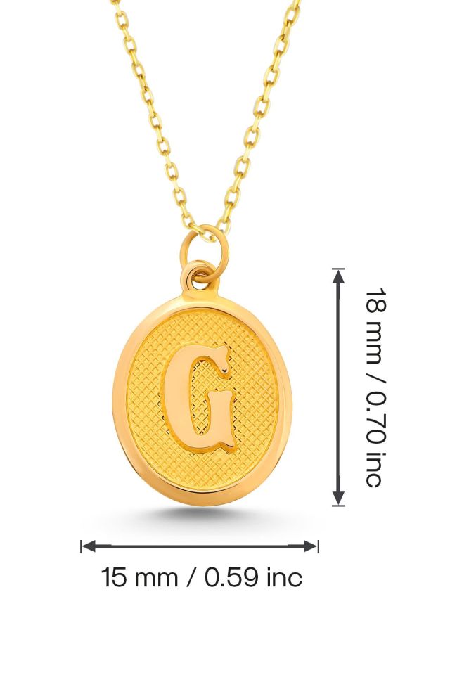 Moom Mücevherat Kadın 14 Ayar Altın Harf Kolye Nostaljik Oval A & Z Harf Altın Kolye Zincirli 42 Cm G