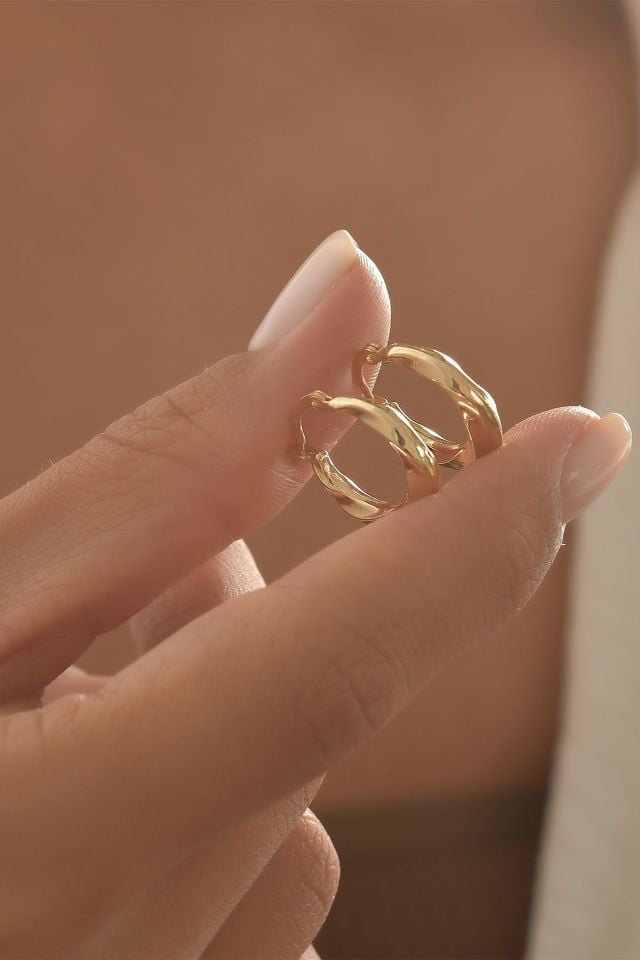 Moom Mücevherat Kadın 14 Ayar Altın Burgulu Halka Küpe