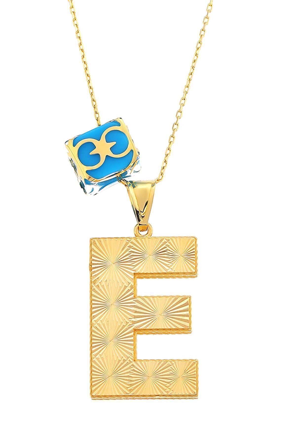 Kadın 14 Ayar Altın Italyan Kalemli Firuze Taşlı Harf Serisi