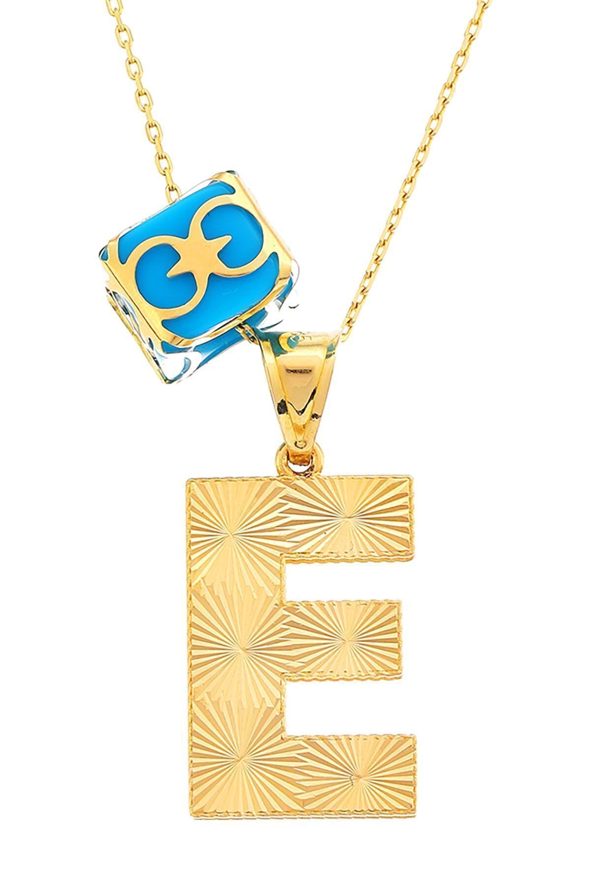 Kadın 14 Ayar Altın 2 Cm Italyan Kalemli Firuze Taşlı Fantezi Harf Serisi