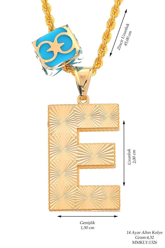 Kadın 14 Ayar Altın 2cm Halat Zincirli Ve Full Üzeri Kalemli Italyan Harf Serisi