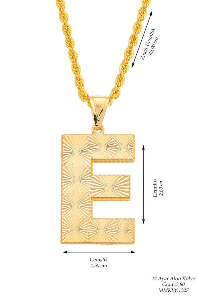 Kadın 14 Ayar Altın 2 Cm Halat Zincir Ile Beraber Fantezi Italyan Harf Serisi