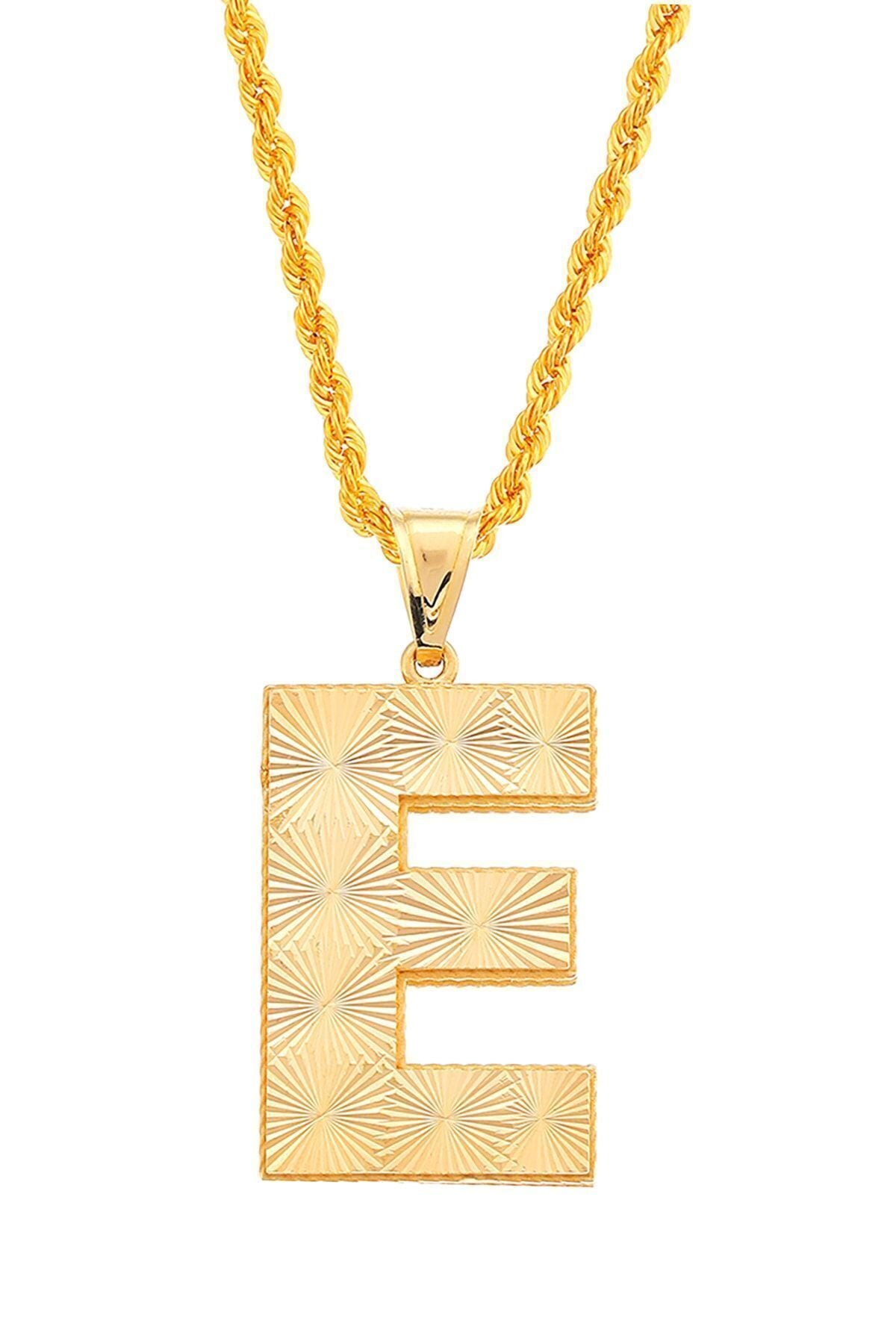 Kadın 14 Ayar Altın 2 Cm Halat Zincir Ile Beraber Fantezi Italyan Harf Serisi