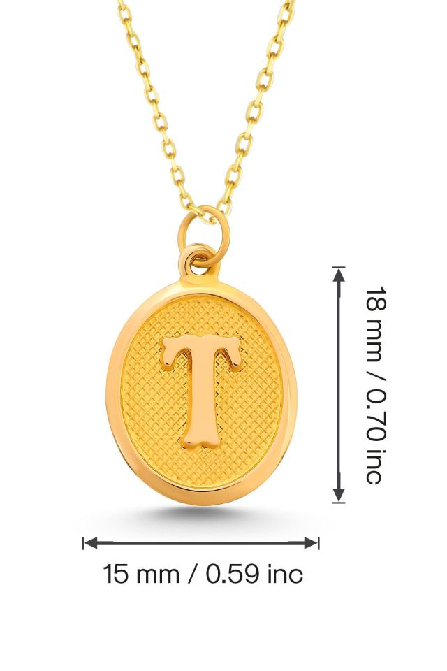 Moom Mücevherat Kadın 14 Ayar Altın Harf Kolye Nostaljik Oval A & Z Harf Altın Kolye Zincirli 42 Cm T
