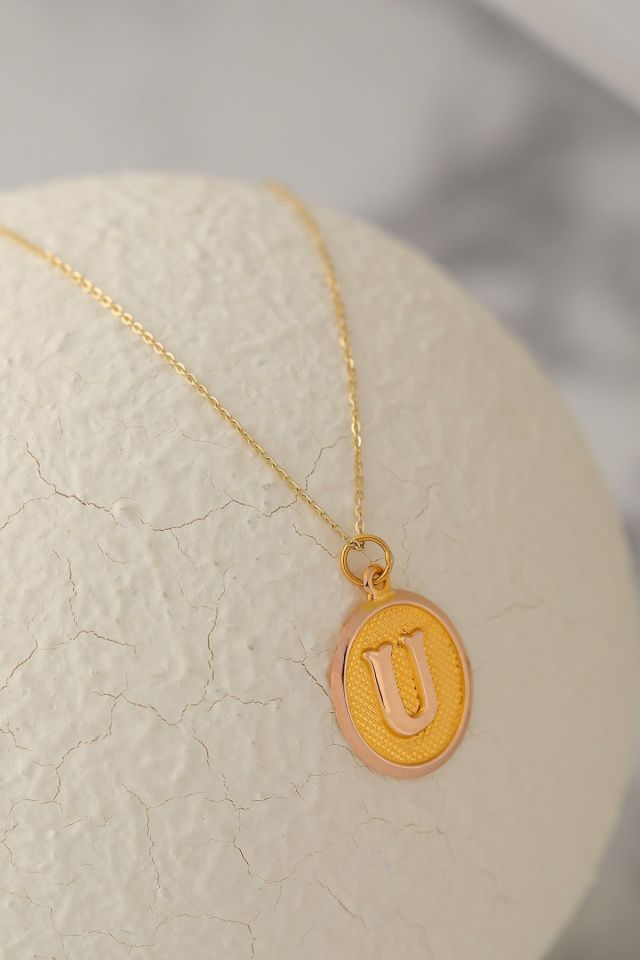Moom Mücevherat Kadın 14 Ayar Altın Harf Kolye Nostaljik Oval A & Z Harf Altın Kolye Zincirli 42 Cm U
