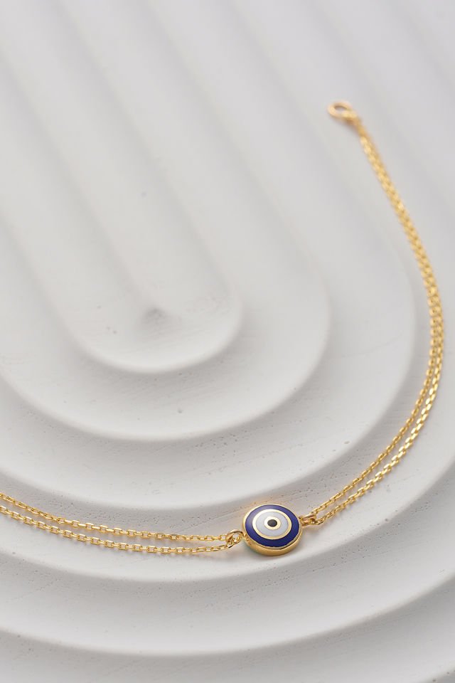 MOOM MÜCEVHERAT 14 Ayar Altın Mineli Nazar Bileklik (16cm,17cm,18cm,19cm,20cm,21cm)