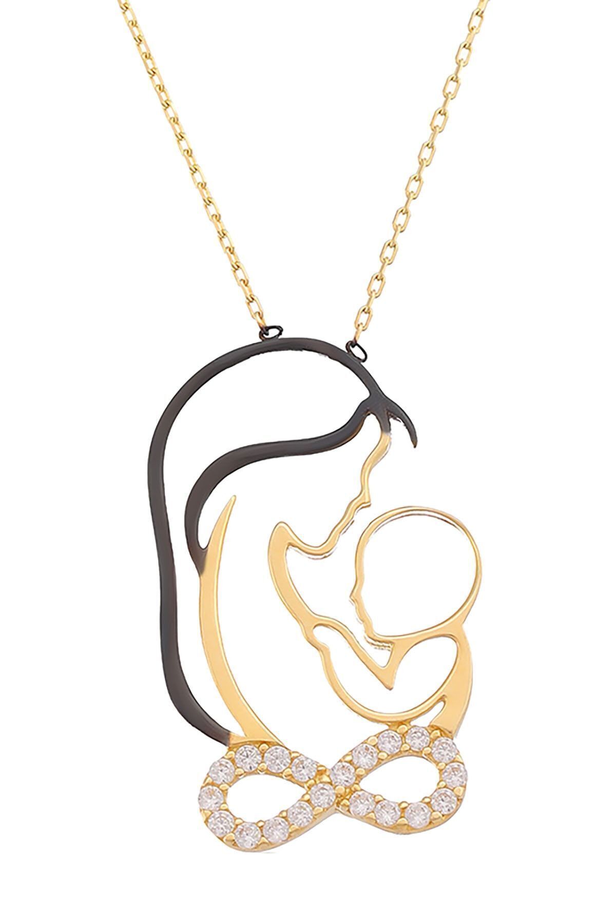 Kadın 14 Ayar Altın Anne Bebek Motifli Taşlı Sonsuzluk