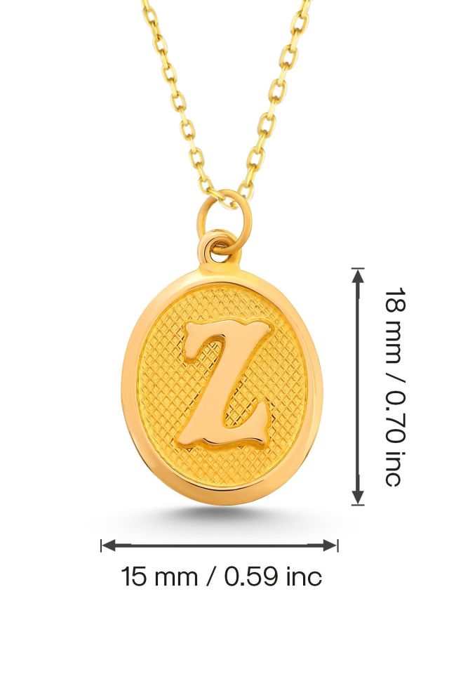Moom Mücevherat Kadın 14 Ayar Altın Harf Kolye Nostaljik Oval A & Z Harf Altın Kolye Zincirli 42 Cm Z