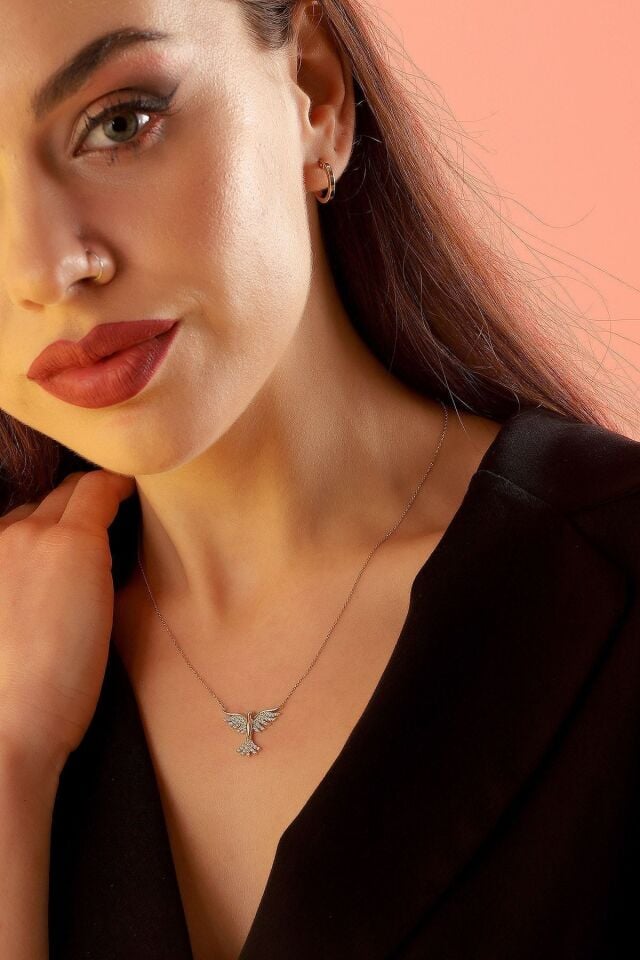 Kadın 14 Ayar Altın Fantezi Taşlı Zümrüdü Anka Kuşu Kolye