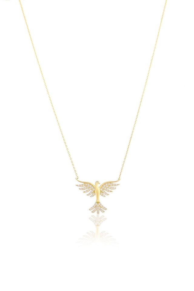 Kadın 14 Ayar Altın Fantezi Taşlı Zümrüdü Anka Kuşu Kolye