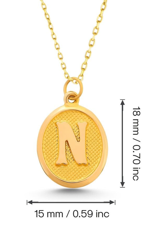 Moom Mücevherat Kadın 14 Ayar Altın Harf Kolye Nostaljik Oval A & Z Harf Altın Kolye Zincirli 42 Cm N