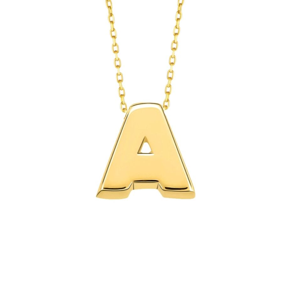 MOOM MÜCEVHERAT 14 Ayar 3 Boyutlu A & Z Harfi Zincirli Kolye A