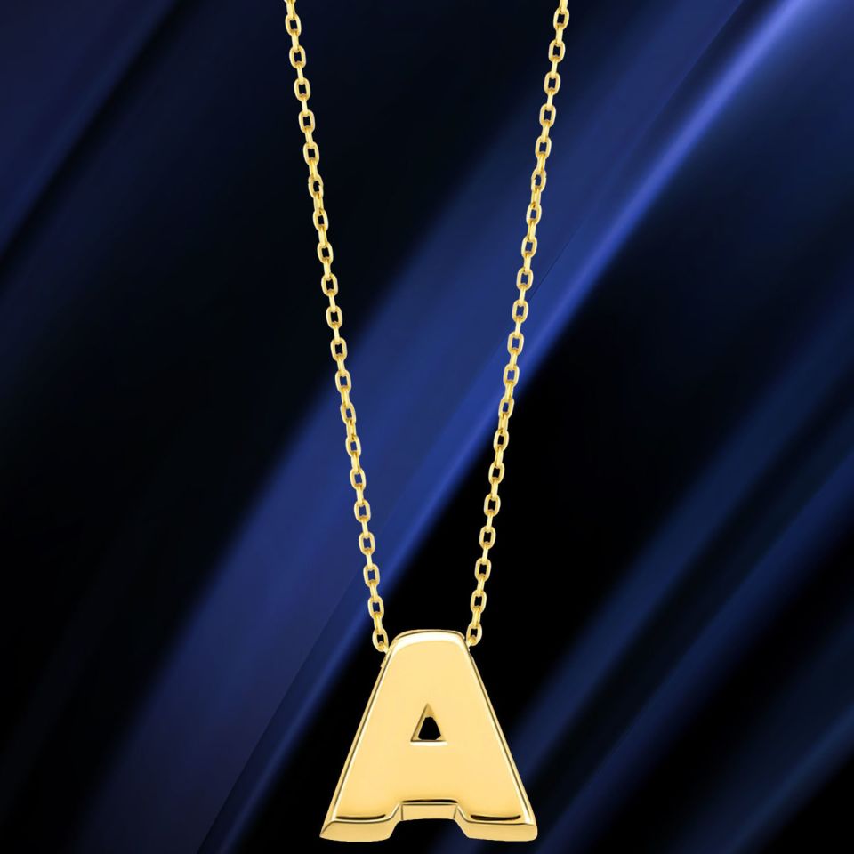 MOOM MÜCEVHERAT 14 Ayar 3 Boyutlu A & Z Harfi Zincirli Kolye A
