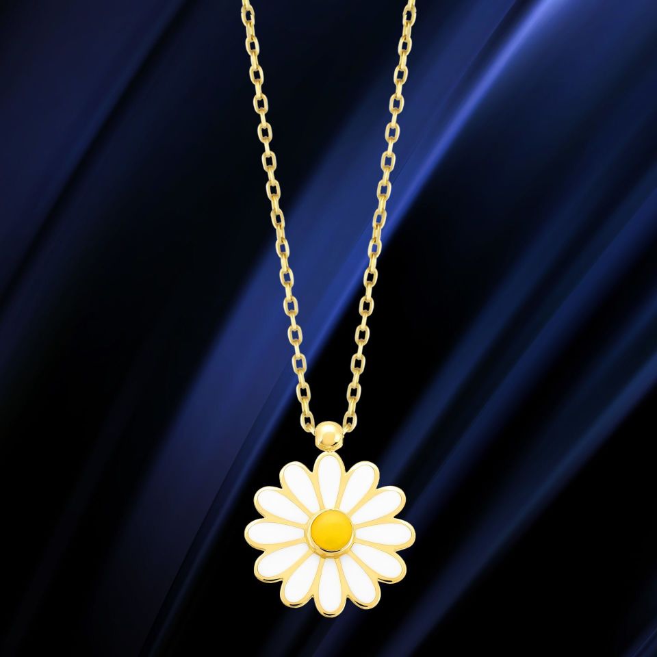 Moom Mücevherat Kadın 14 Ayar Altın Mineli Papatya Kolye ''45 cm''