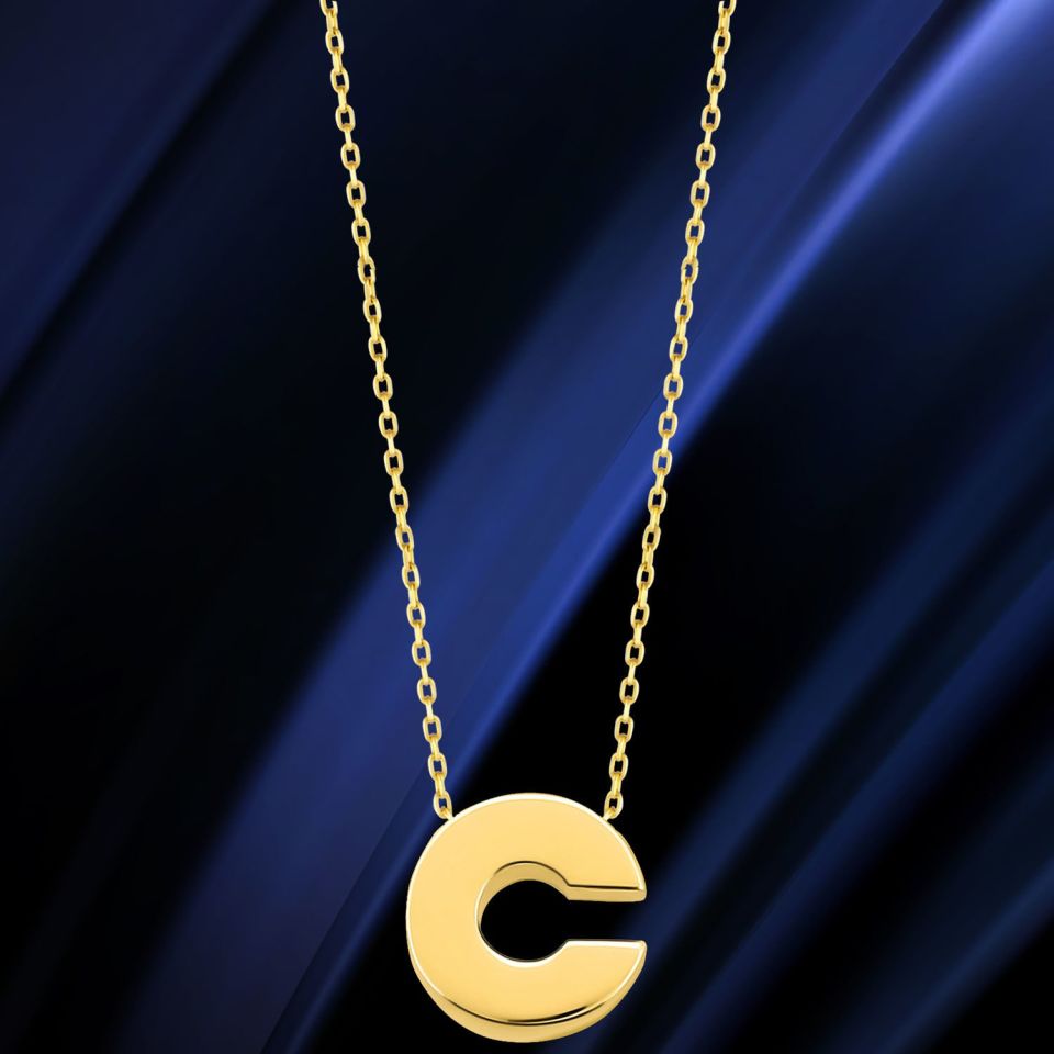 MOOM MÜCEVHERAT 14 Ayar 3 Boyutlu A & Z Harfi Zincirli Kolye C