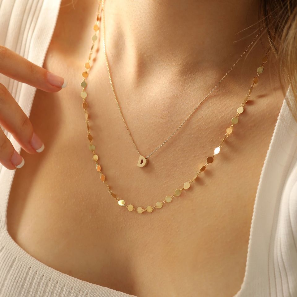 MOOM MÜCEVHERAT 14 Ayar 3 Boyutlu A & Z Harfi Zincirli Kolye D