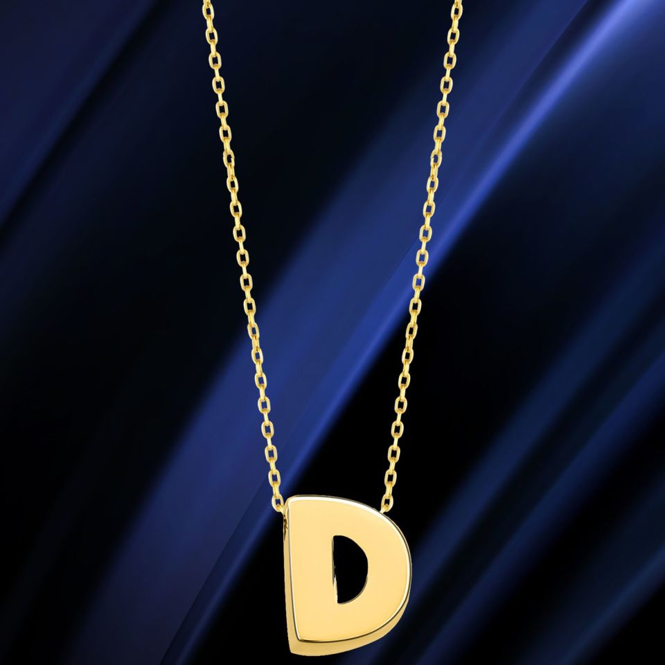 MOOM MÜCEVHERAT 14 Ayar 3 Boyutlu A & Z Harfi Zincirli Kolye D