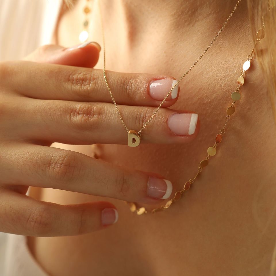 MOOM MÜCEVHERAT 14 Ayar 3 Boyutlu A & Z Harfi Zincirli Kolye D