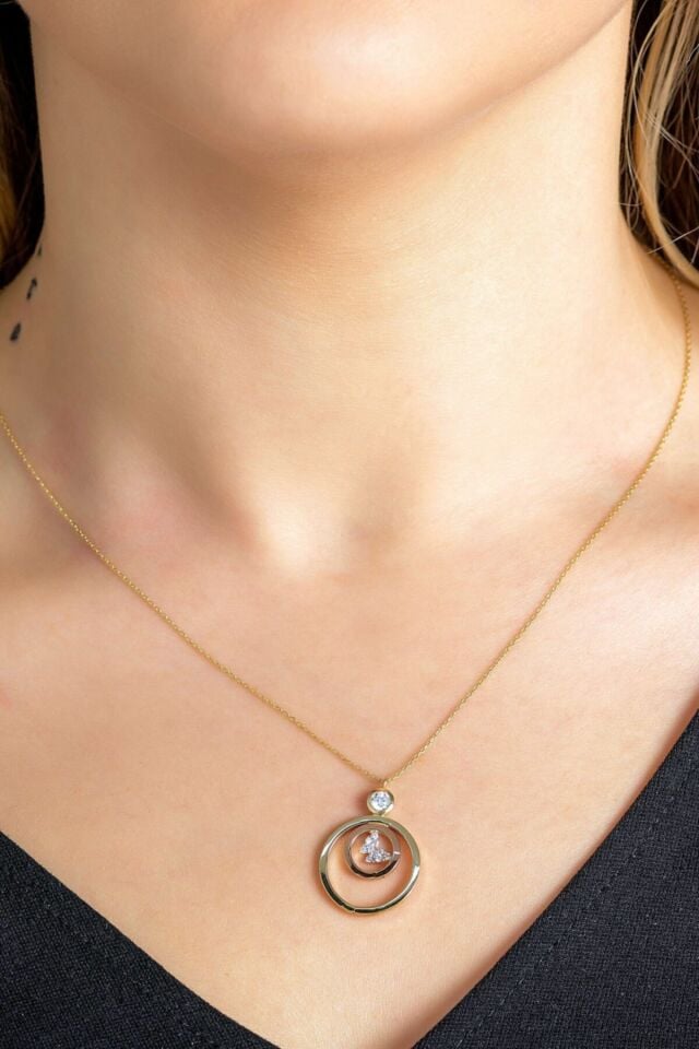 Kadın Yeşil Beyaz Rose Üç Renk Kelebekli Kolye 14 Ayar Altın