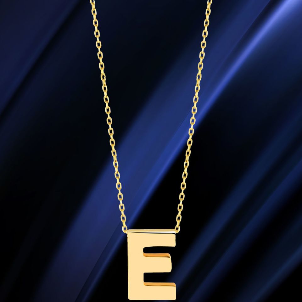 MOOM MÜCEVHERAT 14 Ayar 3 Boyutlu A & Z Harfi Zincirli Kolye E