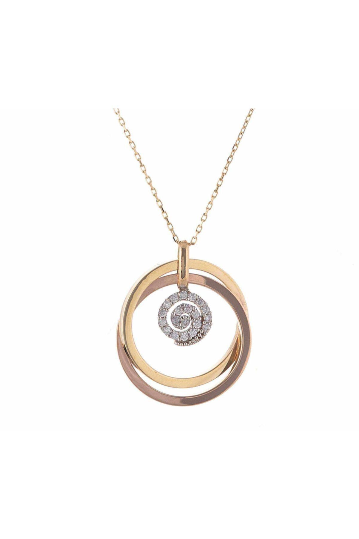 Kadın Yeşil Beyaz Rose Üç Renk Kolye 14 Ayar Altın