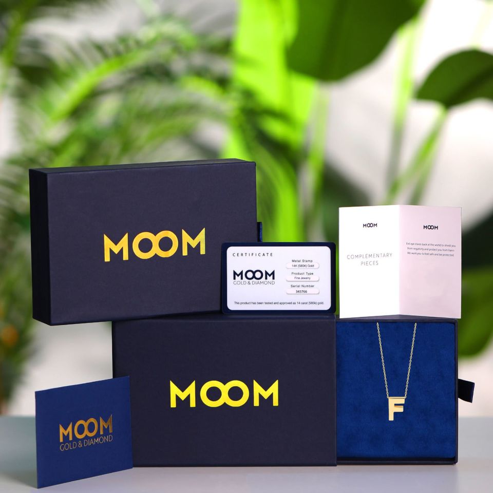 MOOM MÜCEVHERAT 14 Ayar 3 Boyutlu A & Z Harfi Zincirli Kolye F