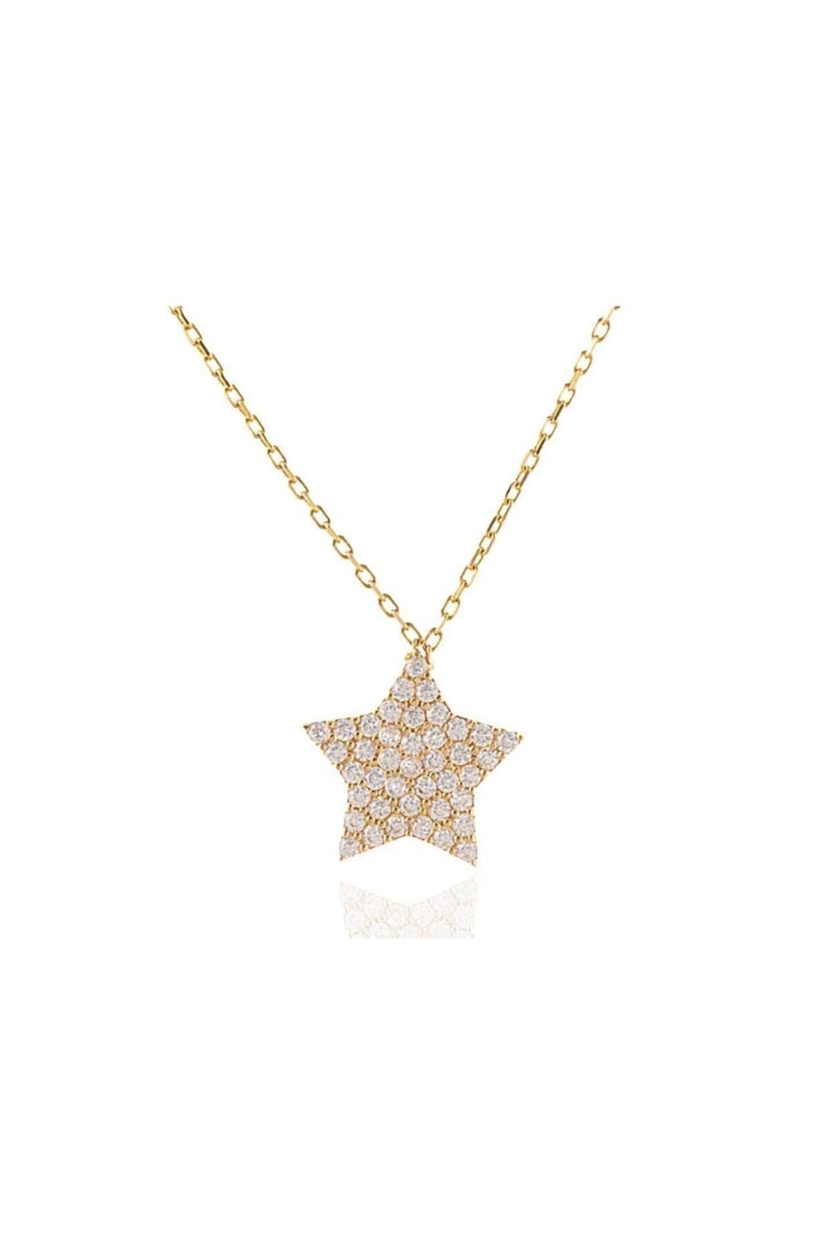 Kadın Taşlı Yıldız Kolye 14 Ayar Altın