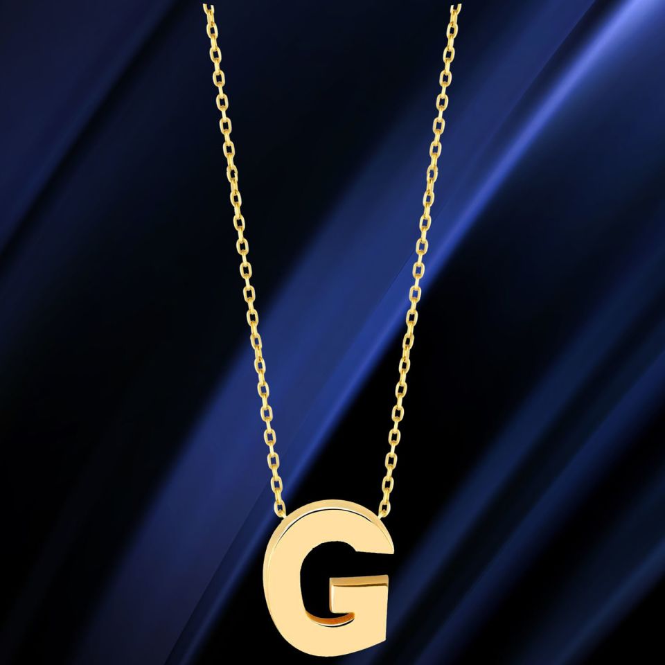 MOOM MÜCEVHERAT 14 Ayar 3 Boyutlu A & Z Harfi Zincirli Kolye G