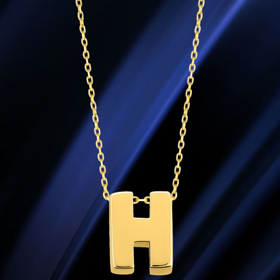 MOOM MÜCEVHERAT 14 Ayar 3 Boyutlu A & Z Harfi Zincirli Kolye H