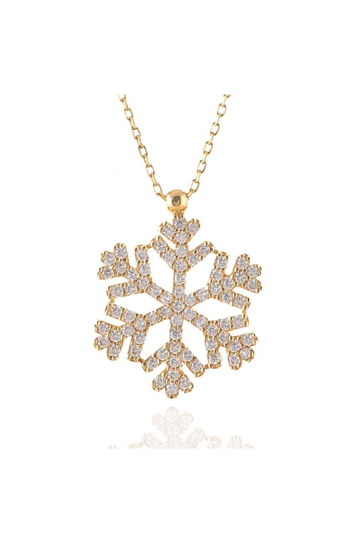 Kadın Taşlı Kar Tanesi Kolye 14 Ayar Altın