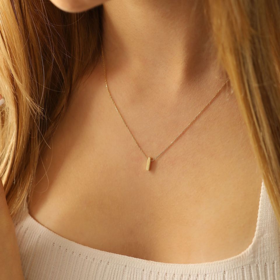 MOOM MÜCEVHERAT 14 Ayar 3 Boyutlu A & Z Harfi Zincirli Kolye I