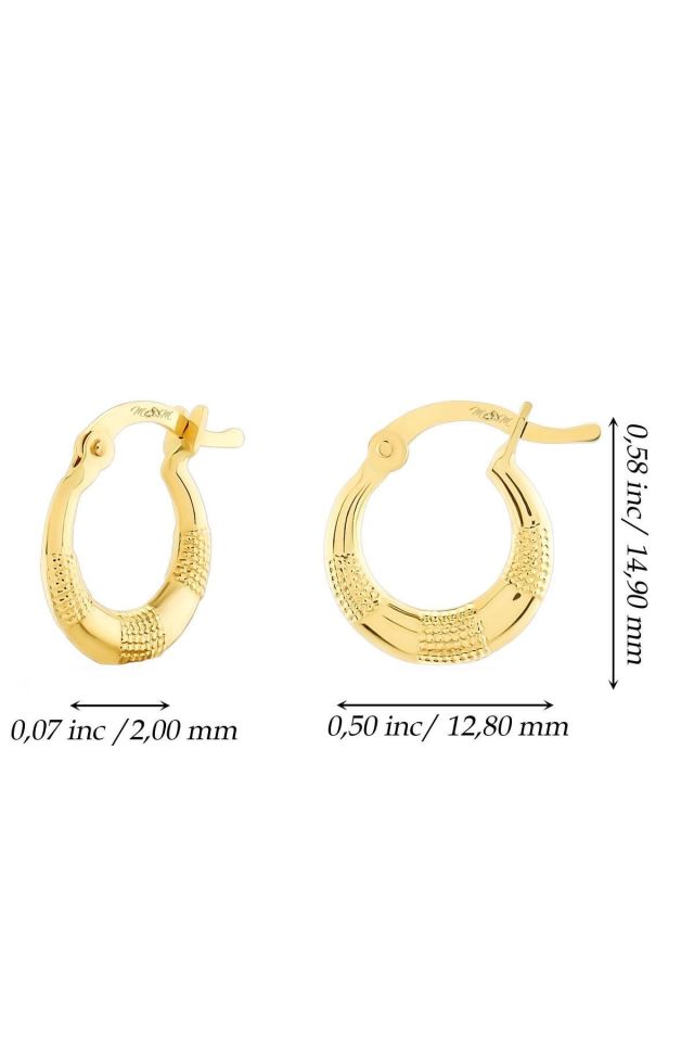 Moom Mücevherat Kadın 14 Ayar Altın Desenli Minimal Halka Küpe