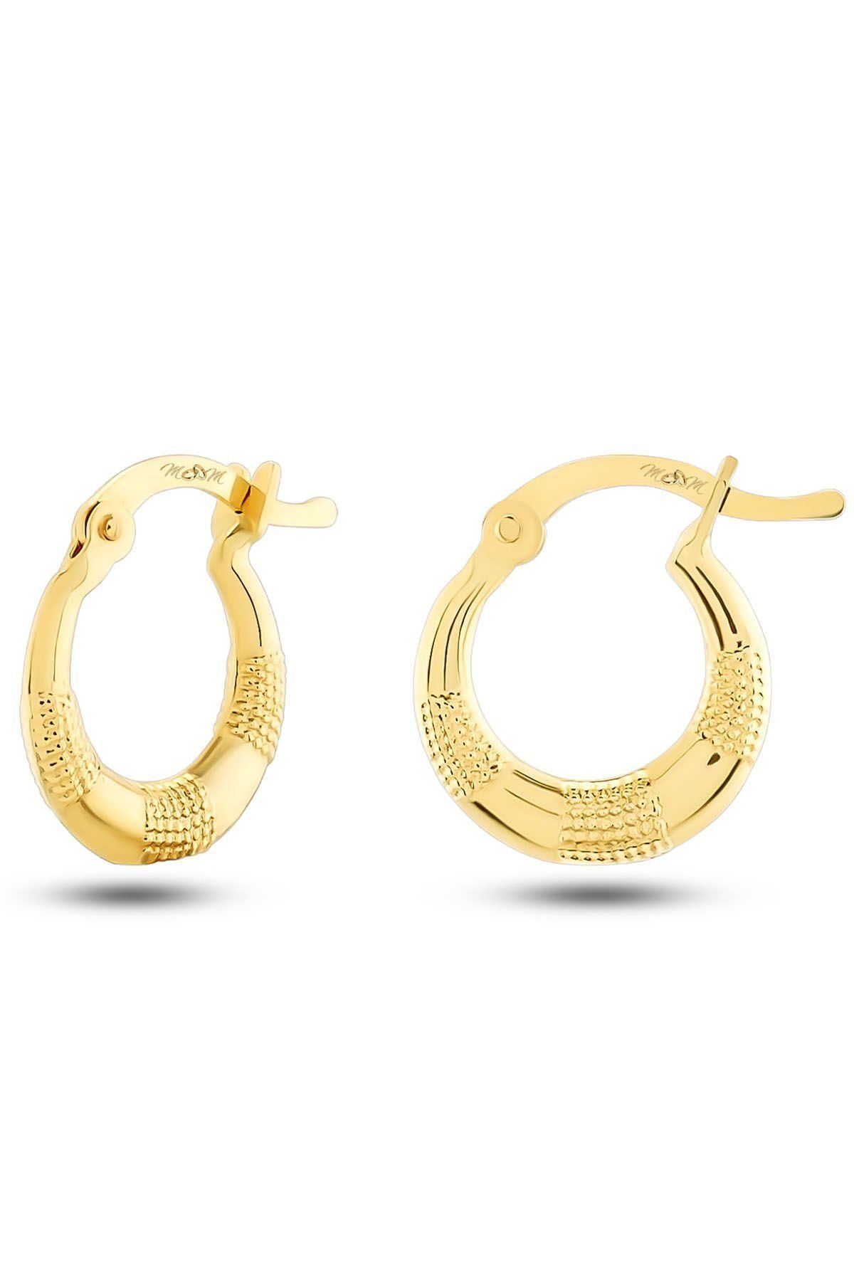 Moom Mücevherat Kadın 14 Ayar Altın Desenli Minimal Halka Küpe