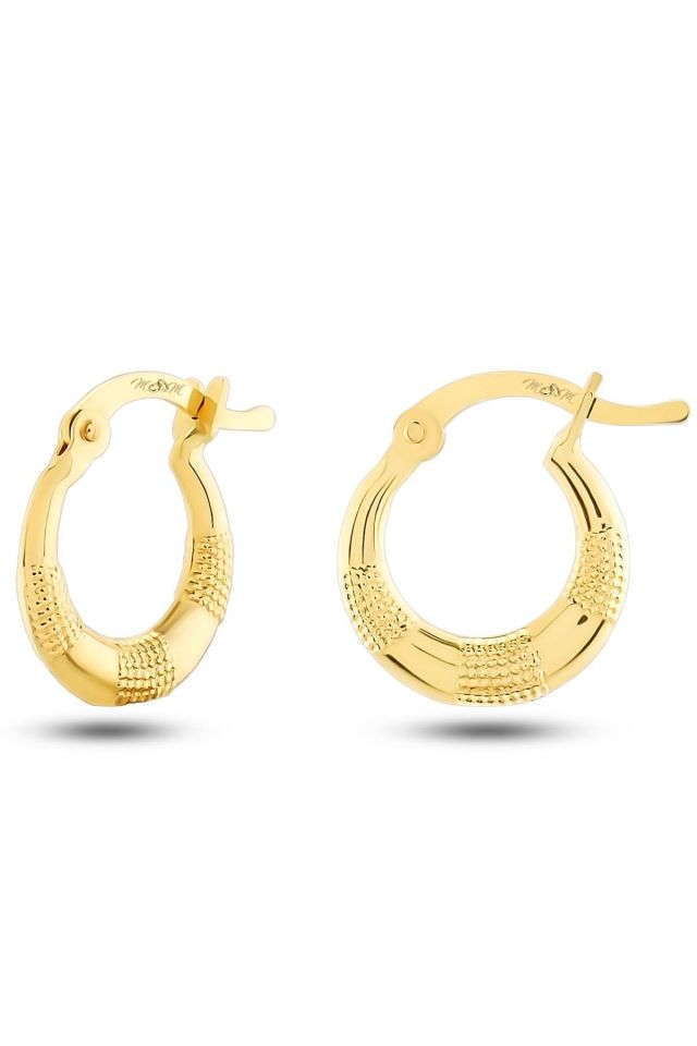 Moom Mücevherat Kadın 14 Ayar Altın Desenli Minimal Halka Küpe