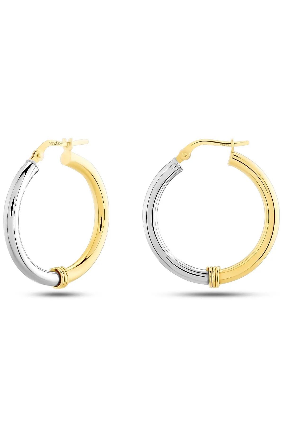 Moom Mücevherat Kadın 14 Ayar Altın 2 Renk Sarı Beyaz Halka Küpe