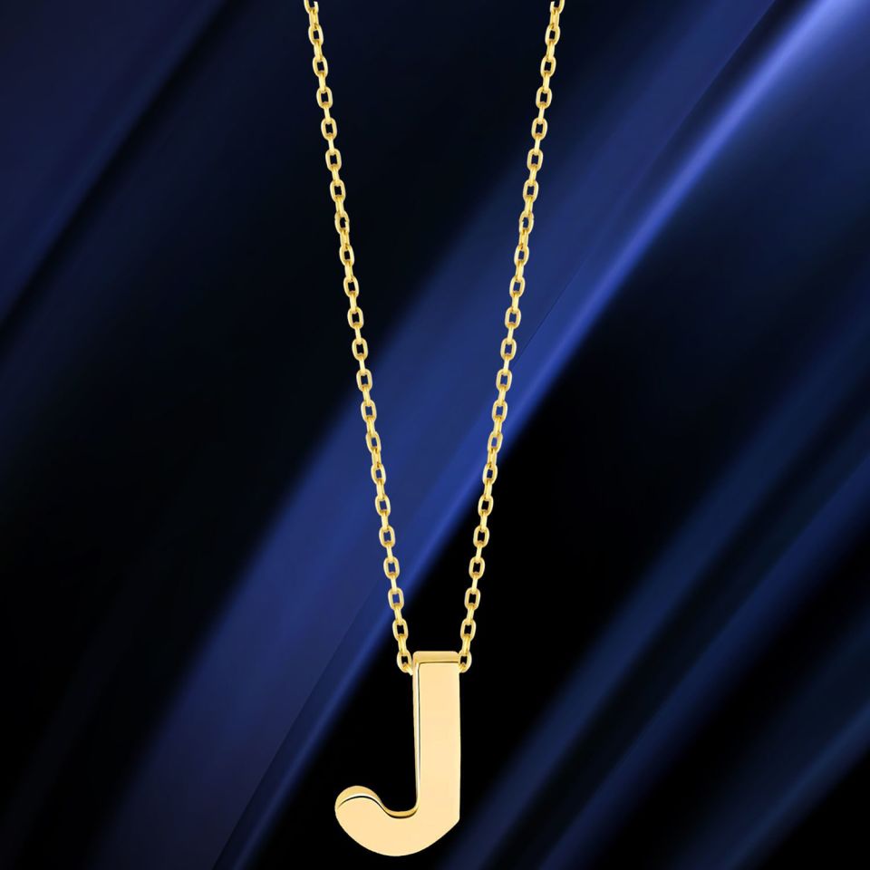 MOOM MÜCEVHERAT 14 Ayar 3 Boyutlu A & Z Harfi Zincirli Kolye J