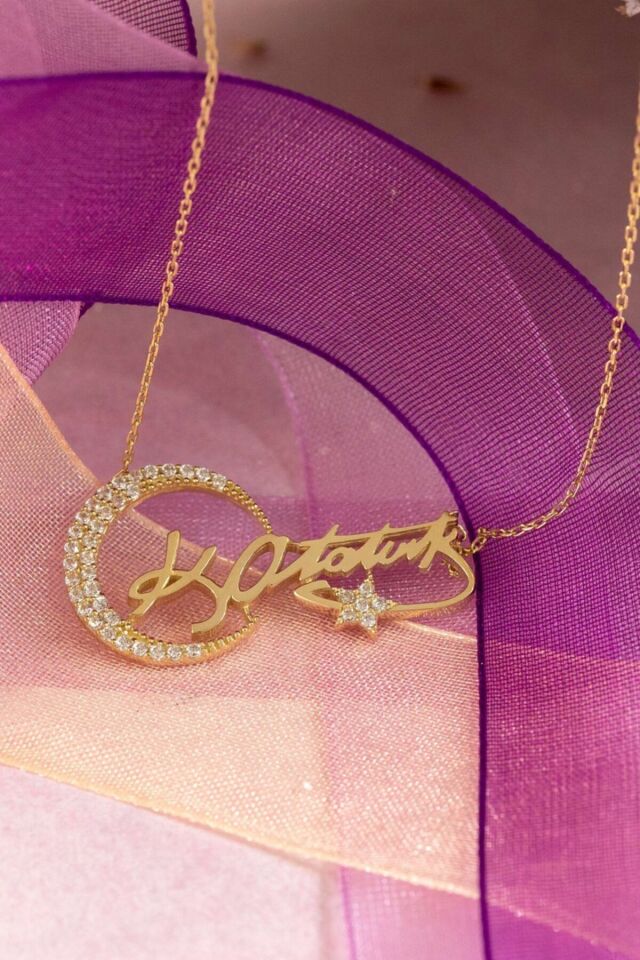 Kadın Ay Yıldız Kemal Atatürk Imzalı  Altın Kolye