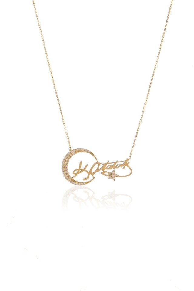 Kadın Ay Yıldız Kemal Atatürk Imzalı  Altın Kolye